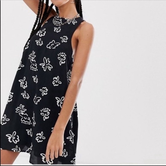 ASOS Dresses & Skirts - ASOS Floral Print Racerback Mini Dress BLACK XS/S